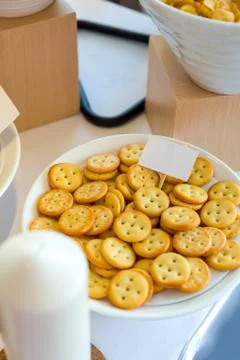 Cracker Pile in Plate, Selective Focus Stock Photos