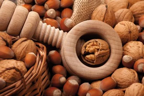 Cracker ,walnuts and hazelnuts Stock Photos