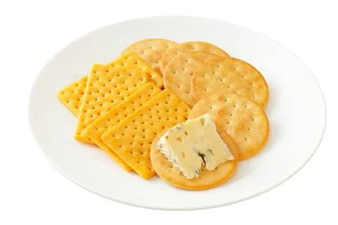 Crackers with blue cheese Stock Photos