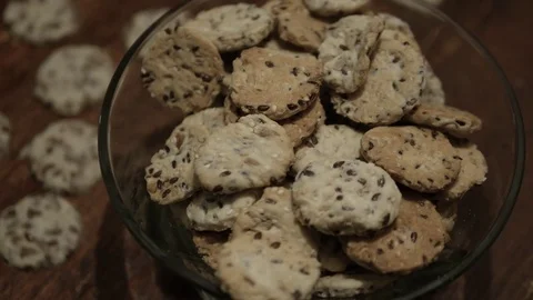 Crackers in a bowl, making crackers, baking biscuit, snack Stock Footage 72626091