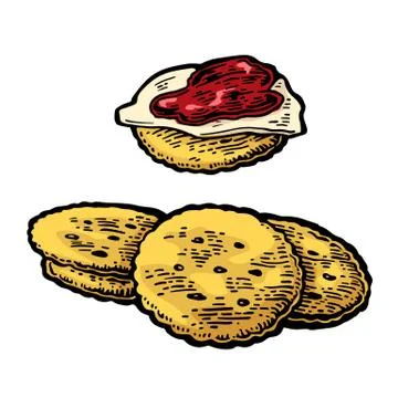 Crackers with butter and jam. Stockillustratie