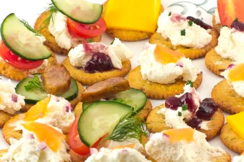 Crackers canopes with toppings Stock Photos