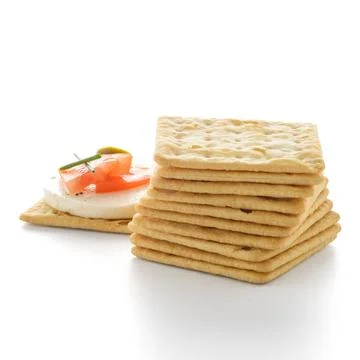 Crackers with cheese and tomato Crackers with cheese and tomato isolated o... 스톡 사진