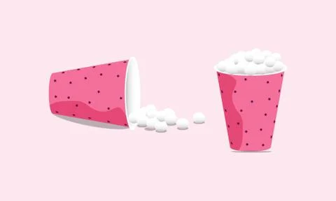 Crackers on cup. snacks on paper cups. Cardboard or paper buckets. Cinema Stock Illustration