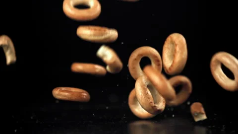 Crackers fall on the table. Filmed on a high-speed camera at 1000 fps. Stock Footage 322799309