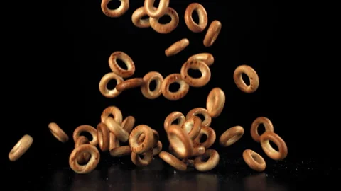 Crackers fall on the table. Filmed on a high-speed camera at 1000 fps. Stock Footage 322827611