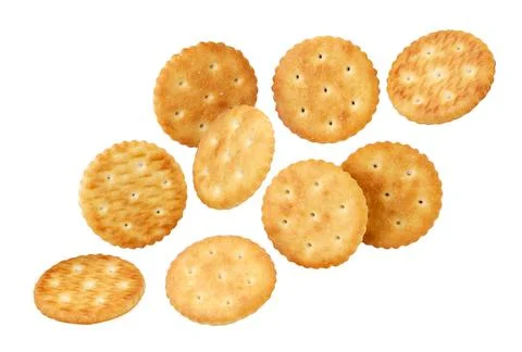 Crackers falling on a white background, cut out. Isolated Stock Photos