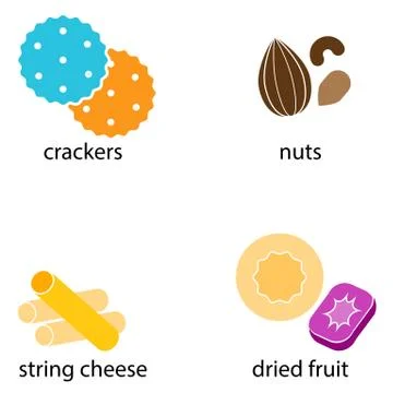 Crackers Nuts String Cheese Fruit Snack Food Stock Illustration