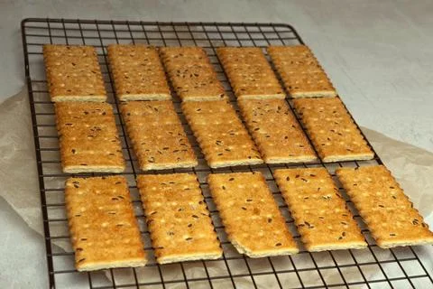 Crackers with seeds on the grill Stock Photos