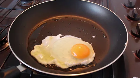 Cracking and cooking an egg in a frying pan Stock Footage 36148563