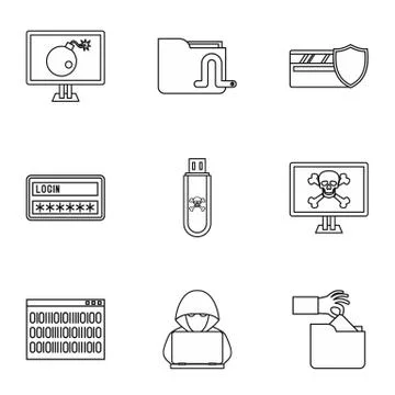 Cracking icons set, outline style Illustrazione stock