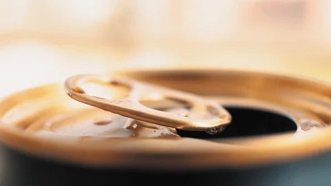 Cracking open a can of soda or beer, closeup macro view Stock Footage 110914388