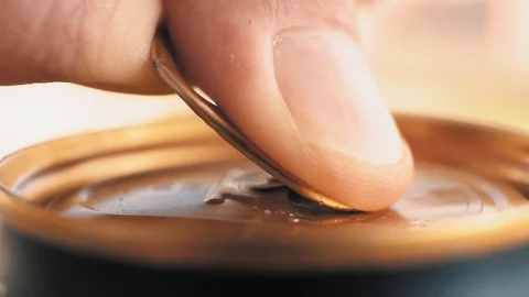 Cracking open a can of soda or beer, closeup macro view Stock Footage 110914416