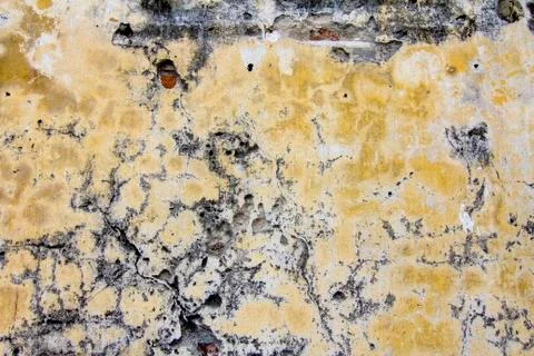 Cracking Painted Concrete Wall Exposed Brick Background Texture Stock Photos