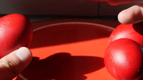 Cracking Red Eggs For Easter Christian Tradition Stock Footage 88474698