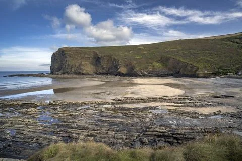 Crackington Haven beach tide fully out Stock-Fotos