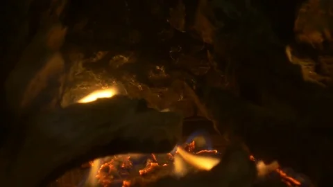 Crackling Fireplace in Dark Room Stock Footage 75252038