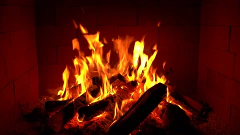 Crackling Fireplace - Fire Burning In The Fireplace Session 1 Clip 6 of 22 Stock Footage 194284986