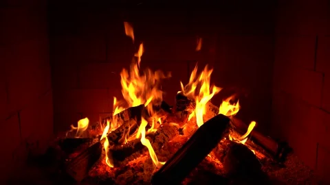 Crackling Fireplace - Fire Burning In The Fireplace Session 1 Clip 10 of 22 Stock Footage 194285175