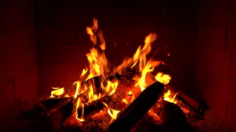 Crackling Fireplace - Fire Burning In The Fireplace Session 1 Clip 11 of 22 Stock Footage 194361063