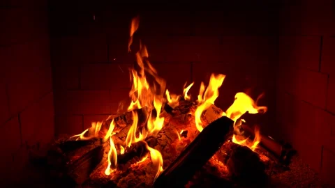 Crackling Fireplace - Fire Burning In The Fireplace Session 1 Clip 12 of 22 Stock Footage 194361211