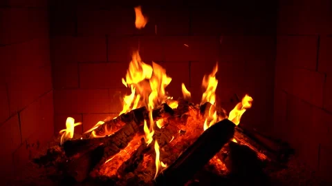Crackling Fireplace - Fire Burning In The Fireplace Session 1 Clip 15 of 22 Stock Footage 194361212