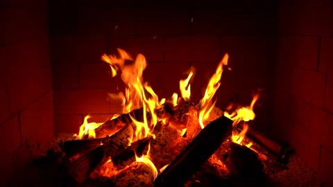 Crackling Fireplace - Fire Burning In The Fireplace Session 1 Clip 14 of 22 Stock Footage 194361213