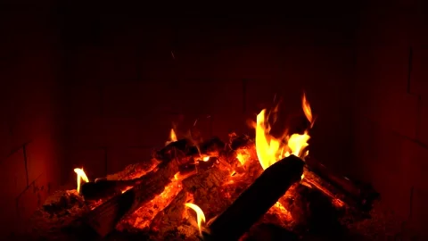Crackling Fireplace - Fire Burning In The Fireplace Session 1 Clip 18 of 22 Stock Footage 194361971