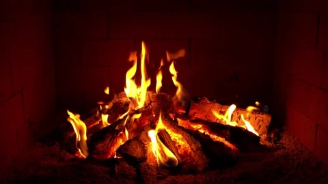Crackling Fireplace - Fire Burning In The Fireplace - Burning Beech Wood Stock Footage 202129593