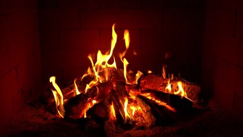 Crackling Fireplace - Fire Burning In The Fireplace - Beech Wood Burning Stock Footage 202129913