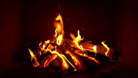 Crackling Fireplace - Fire Burning In The Fireplace - Log Fireplace, Beech Fire Stock Footage 202129932