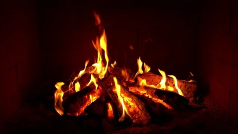 Crackling Fireplace - Fire Burning In The Fireplace - Hot Beech Fireplace  Stock Footage 202130113