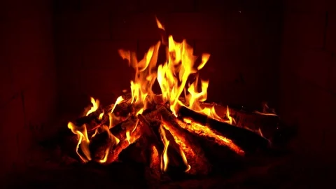 Crackling Fireplace - Fire Burning In The Fireplace - Hot Flames Stock Footage 202132040