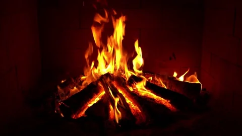 Crackling Fireplace - Fire Burning In The Fireplace - Burning Flames Stock Footage 202132043