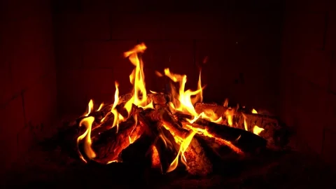 Crackling Fireplace - Fire Burning In The Fireplace, Relaxing Flames of Log Fire Stock Footage 202132052