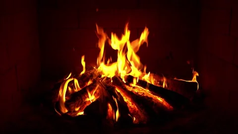 Crackling Fireplace - Fire Burning In The Fireplace - Wood Burning, Log Fire Stock Footage 202132091