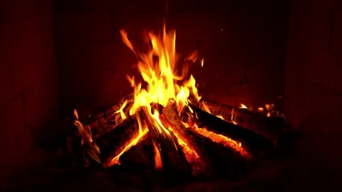 Crackling Fireplace - Fire Burning In The Fireplace - Hot Fireplace burning Stock Footage 202133391