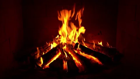 Crackling Fireplace - Fire Burning In The Fireplace - Soothing Flames Stock Footage 202133398
