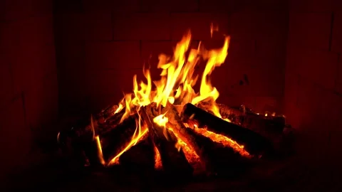 Crackling Fireplace - Fire Burning In The Fireplace - Hot Fireplace burns Stock Footage 202133445