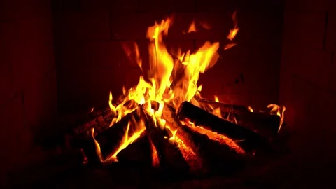 Crackling Fireplace - Fire Burning In The Fireplace - Fire Burns Stock Footage 202133455