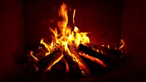 Crackling Fireplace - Fire Burning In The Fireplace - Hot Fireplace Stock Footage 202133720