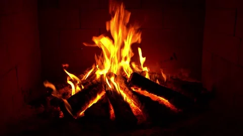 Crackling Fireplace - Fire Burning In The Fireplace - Beech Fireplace, Flames Stock Footage 202134644