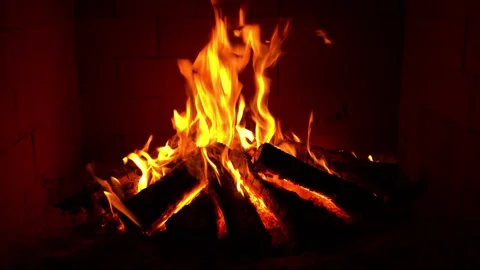Crackling Fireplace - Fire Burning In The Fireplace - Log Fire Burning Stock Footage 202170576