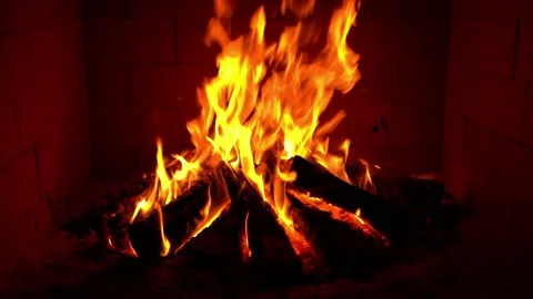 Crackling Fireplace - Fire Burning In The Fireplace - Relaxing Beech Fireplace Stock Footage 202170600