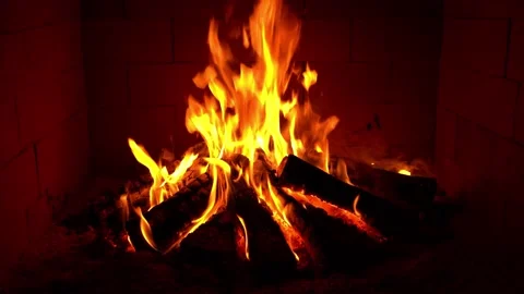 Crackling Fireplace - Fire Burning In The Fireplace - Burning Flames  Stock Footage 202170657