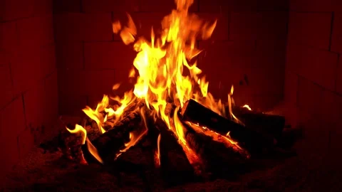 Crackling Fireplace - Fire Burning In The Fireplace - Beech Fireplace Stock Footage 202170984