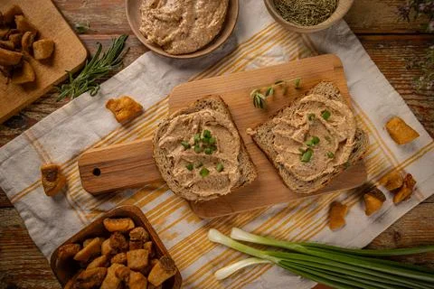 Crackling spread is served on multigrain bread Stock Photos