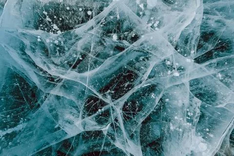 Cracks and bubbles in the ice of Lake Baikal 写真素材