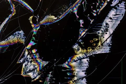Cracks on the broken screen of a liquid crystal display, computer monitor or  스톡 사진