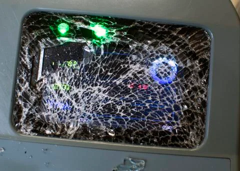 Cracks on the glass working validator for ticket Foto stock